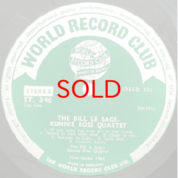 画像2: BILL LE SAGE - RONNIE ROSS QUARTET -  S / T (2)