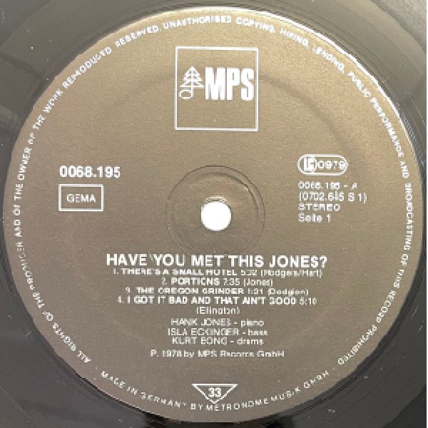 画像2: HANK JONES TRIO -  HAVE YOU MET THIS JONES ? (2)